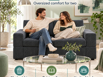 Oversized Modular Loveseat, 2 Piece Living Room Sofa Set - Dark Gray