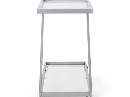 Modern Z Shaped Bar Cart With Tempered Glass Shelves - Silver