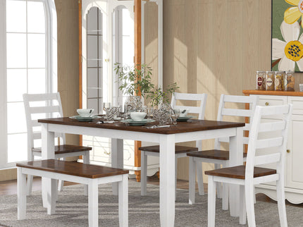 6 Piece Dining Set With 4 Upholstered Chairs & Bench - Walnut