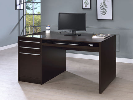 Halston - 3 Drawer Office Computer Desk With Keyboard Tray - Cappuccino