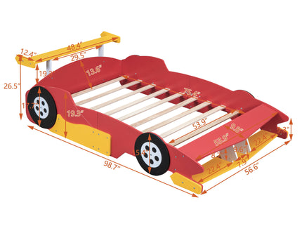 Race Car-Shaped Platform Bed With Wheels