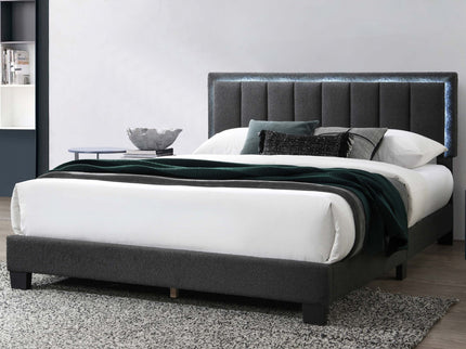 Bed With Channel Tufting And Built In LED Headboard