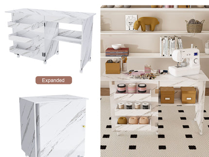 4 In 1 Folding Sewing Table With Lockable Wheels, Multi Functional Craft Station - White