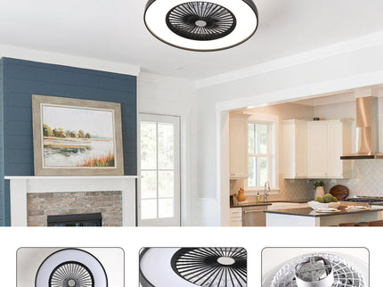 Bedroom Ceiling Fan With Remote Control, Dimmable LED Light, 8 Blades, Reversible Dc Motor - Black