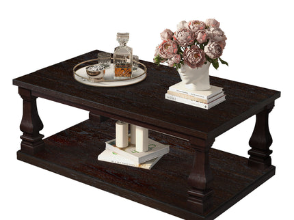 Rectangular Coffee Table With Open Storage Shelf For Living Room - Espresso