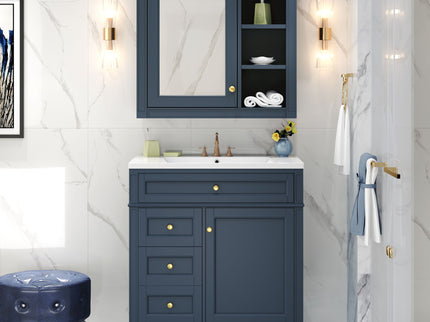 Bathroom Vanity With Medicine Cabinet, Royal Mirror Cabinet, Modern Bathroom Storage Cabinet With 2 Soft Closing Doors And 4 Drawers