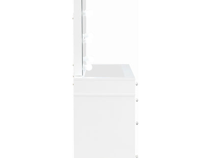 Winona - Makeup Vanity Set With Bulb Lit Mirror And Upholstered Stool - White