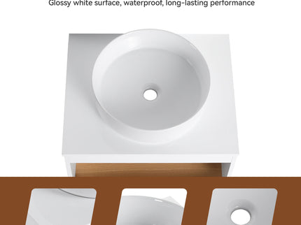 Floating Bathroom Vanity With Glossy Round Vessel Sink