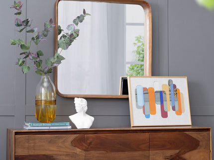 Square Mirror With Wood Frame, Wall Mirror For Living Room Bathroom Entryway - Brown