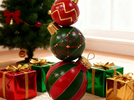 Classic Stacked Christmas Ball Decoration With Durable Construction - Red