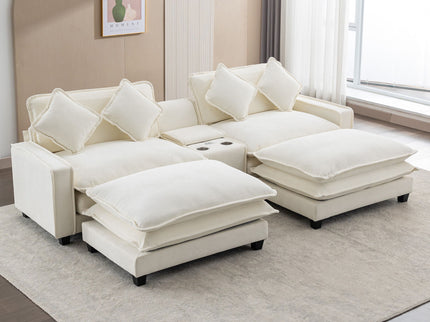 Sectional Sofa Upholstered Sofa With Two Removable Ottoman, Two USB Ports, Two Cup Holders And Large Storage Box For Living Room