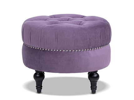 Dawn - Tufted Round Ottoman Nailhead Accents - Purple