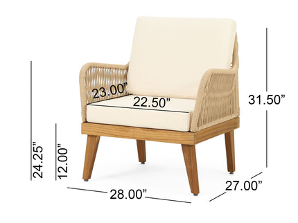 Outdoor Club Chair With Rope Weave Design - Teak