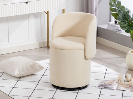 Barrel Chair, Built In Storage, 360° Swivel - Beige