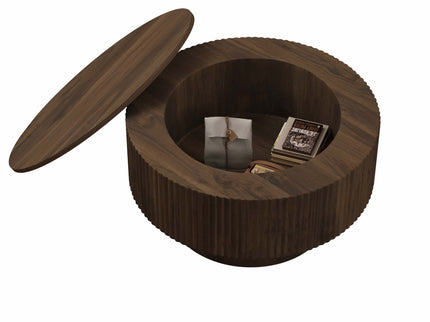 Modern Circular Coffee Table With Stripe Design And Storage Space