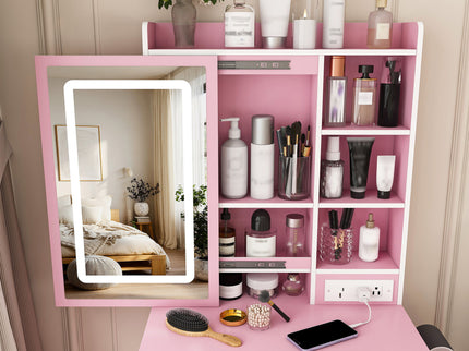 Small Makeup Vanity Desk With Adjustable LED Lights