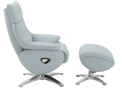 Janella - Top Grain Leather Accent Chair With Swivel & Ottoman - Baby Blue