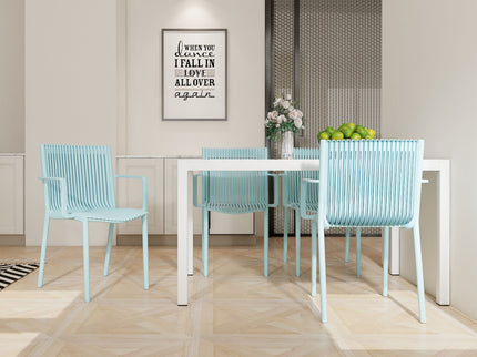 4 Modern Stackable Armchair Matched With Long Table