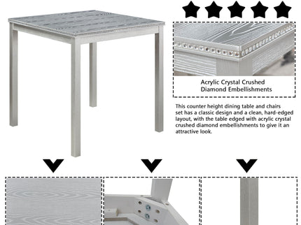 5 Piece Counter Height Table Set, Square Table And 4 Upholstered Chairs