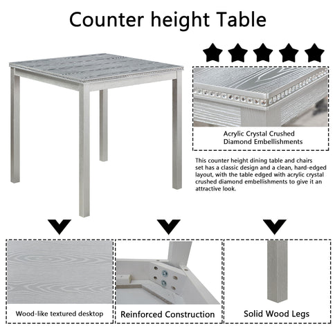 5 Piece Counter Height Table Set, Square Table And 4 Upholstered Chairs