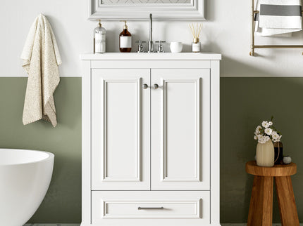 Bathroom Vanity With Ceramic Sink Combo, Modern Freestanding Storage Cabinet With Silver Handles