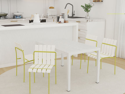 4 Piece Set Of Modern Color Block Designed Single Chairs With Long Table