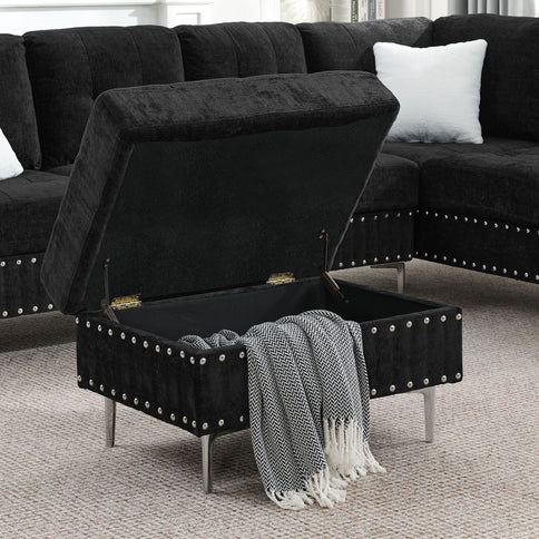 L-Shaped Sectional Sofa With Chaise And Storage Ottoman, Includes 2 Pillows