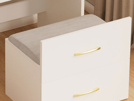 Compact 3 In 1 Vanity Desk With Open Top Mirror, Glass Desktop, 5 Height - White