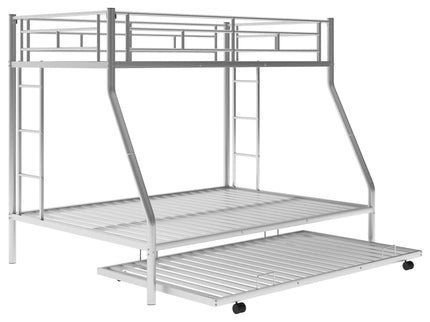 Bunk Bed With Steel Frame And Trundle, 2 Side Ladders