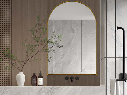 Arched Recessed Medicine Cabinet, Metal Framed Bathroom Wall Cabinet With Mirror And Adjustable Shelves, Wall Mirror With Storage For Bathroom