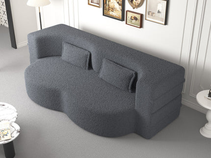 Modern Floor Sofa, With 2 Pillows, Convertible Teddy Fabric Foam Filled Bed