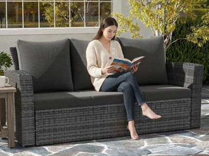 All-Weather Wicker 3 Seat Patio Sofa With Thick Cushions