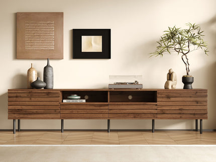 TV Stand For TVs Up To 85" With Closed Storage, Soft Closing Hinges - Walnut