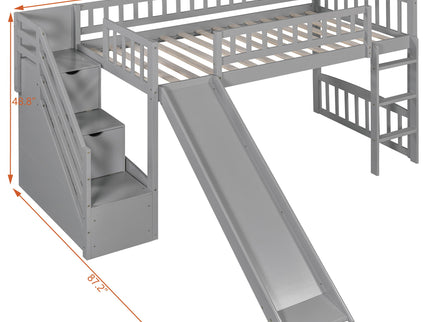 Loft Stairway Bed With 2 Drawers, Convertible Ladder And Slide