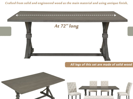 6 Piece Dining Table Set With Rectangular Wood Table, 4 Upholstered Chairs, Bench