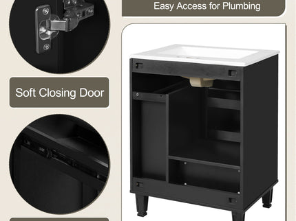 Bathroom Vanity With Sink, Deep Drawer And Pull Out Basket, Rectangular Design - Black