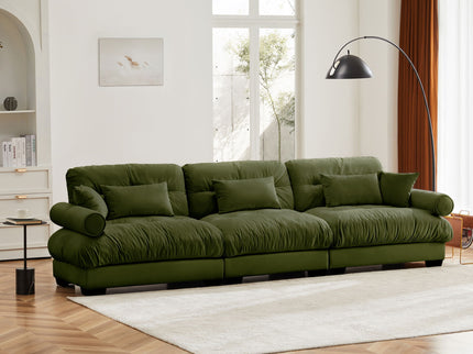 Modern Sofa With Bolstered Armrests And Pillows