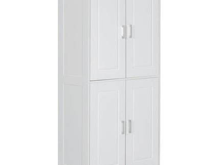 Tall And Wide Bathroom Floor Storage Cabinet With 4 Doors, Adjustable Shelves - White