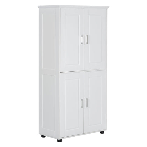 Tall And Wide Bathroom Floor Storage Cabinet With 4 Doors, Adjustable Shelves - White