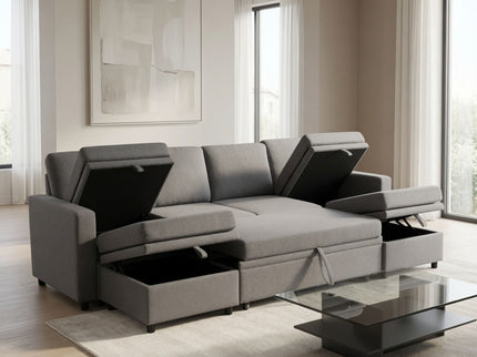 Extra Wide U - Shape Convertible Sleeper Sofa Bed With Dual Storage Ottoman