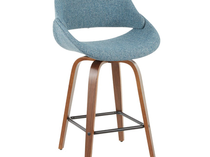 Fabrico - Mid-Century Modern Counter Stool (Set of 2) - Walnut / Blue