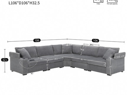 Convertible L Shaped Sectional Corner Couch With Armrest Storage Cup Holders USB Charger, Irregular Corner Oversized Comfy Modular Sofa