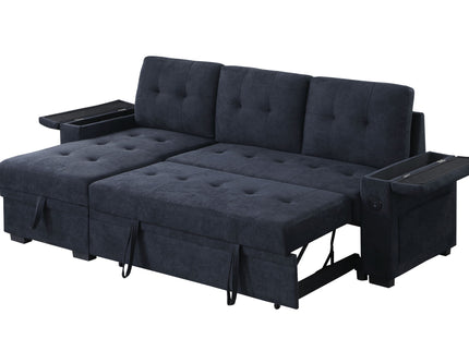 Ashlyn II - 84"W Woven Fabric Reversible Sleeper Sectional Sofa with Storage Chaise