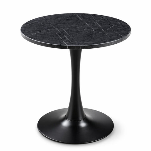Round Dining Table With Faux Marble Top And Metal Pedestal +, 23.6" Diameter For Kitchen, Living Room, Small Spaces