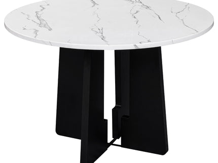 5 Piece Round Dining Table Set, Dining Table And 4 Upholstered Chairs For Dining Room, Kitchen Room, Living Room - White / Gray