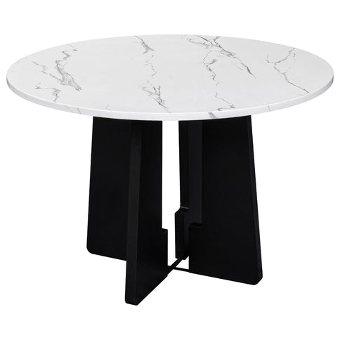 5 Piece Round Dining Table Set, Dining Table And 4 Upholstered Chairs For Dining Room, Kitchen Room, Living Room - White / Gray
