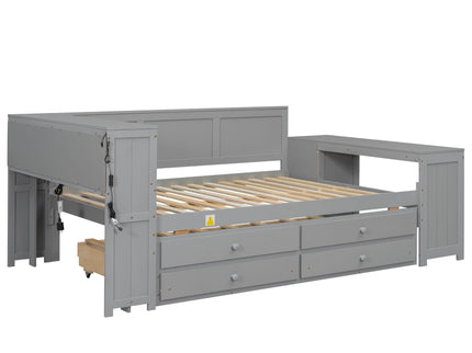 Daybed With Storage Shelves, Drawers, Trundle, Charging Station, LED Light, Desk And Cabinet