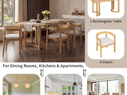 Rectangular Dining Table Set For 6 With Upholstered Barrel Back Chairs