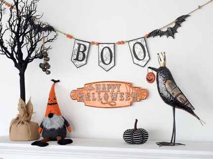 Iron Boo Banner With Bats, For Halloween Holiday Decor - Black / Gray / Orange
