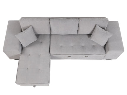 Modern L-Shape 3 Seat Reversible Sectional Couch, Pull Out Sleeper Sofa With Storage Chaise And 2 Stools For Living Room Furniture Set